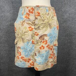 Eddie Bauer Skirt Womens 4P Beige Floral Cargo Canvas Outdoor 90's Vintage